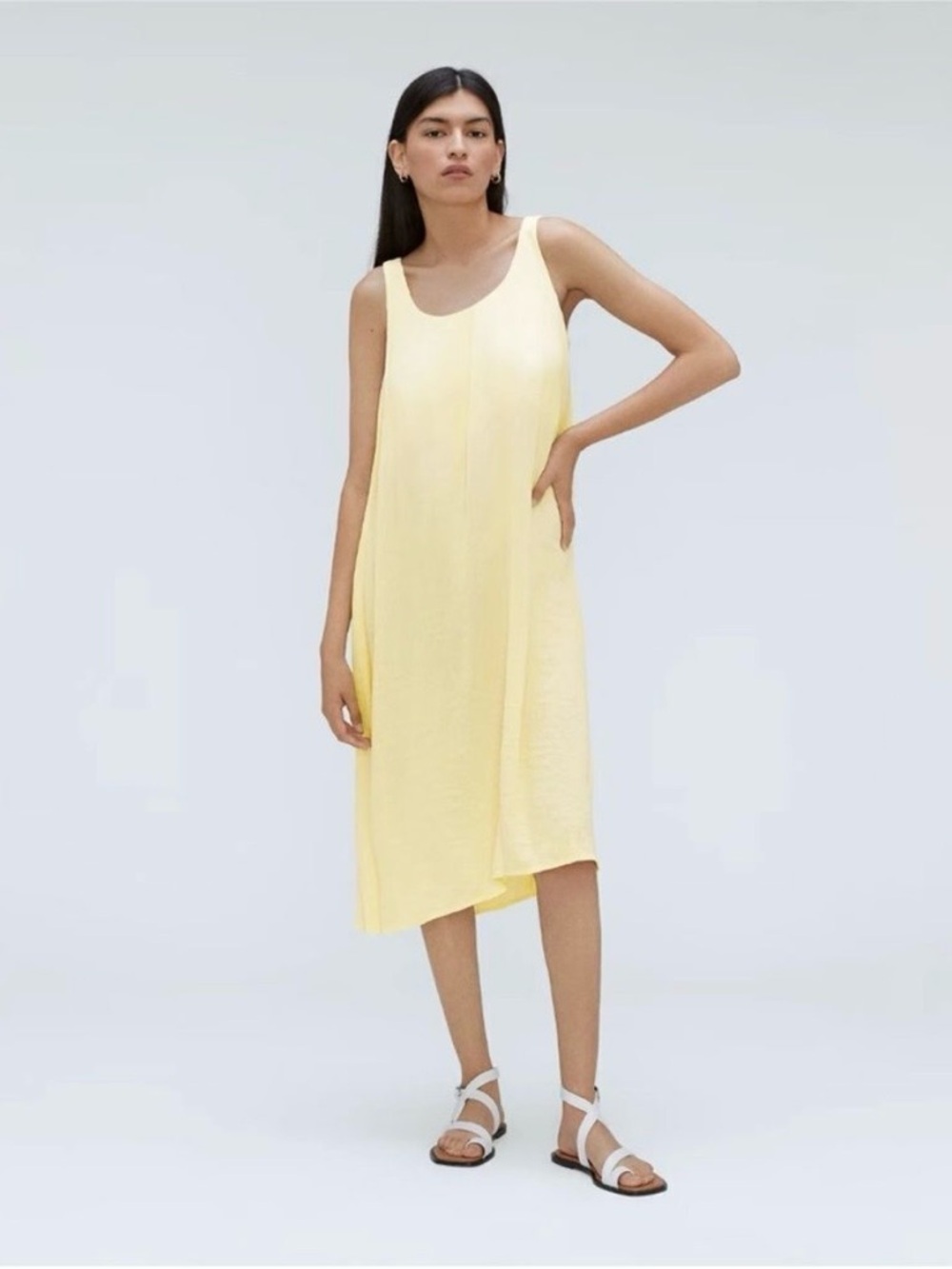 Everlane The Naia Ripple Tank Midi Dress in Pastel Yellow XS